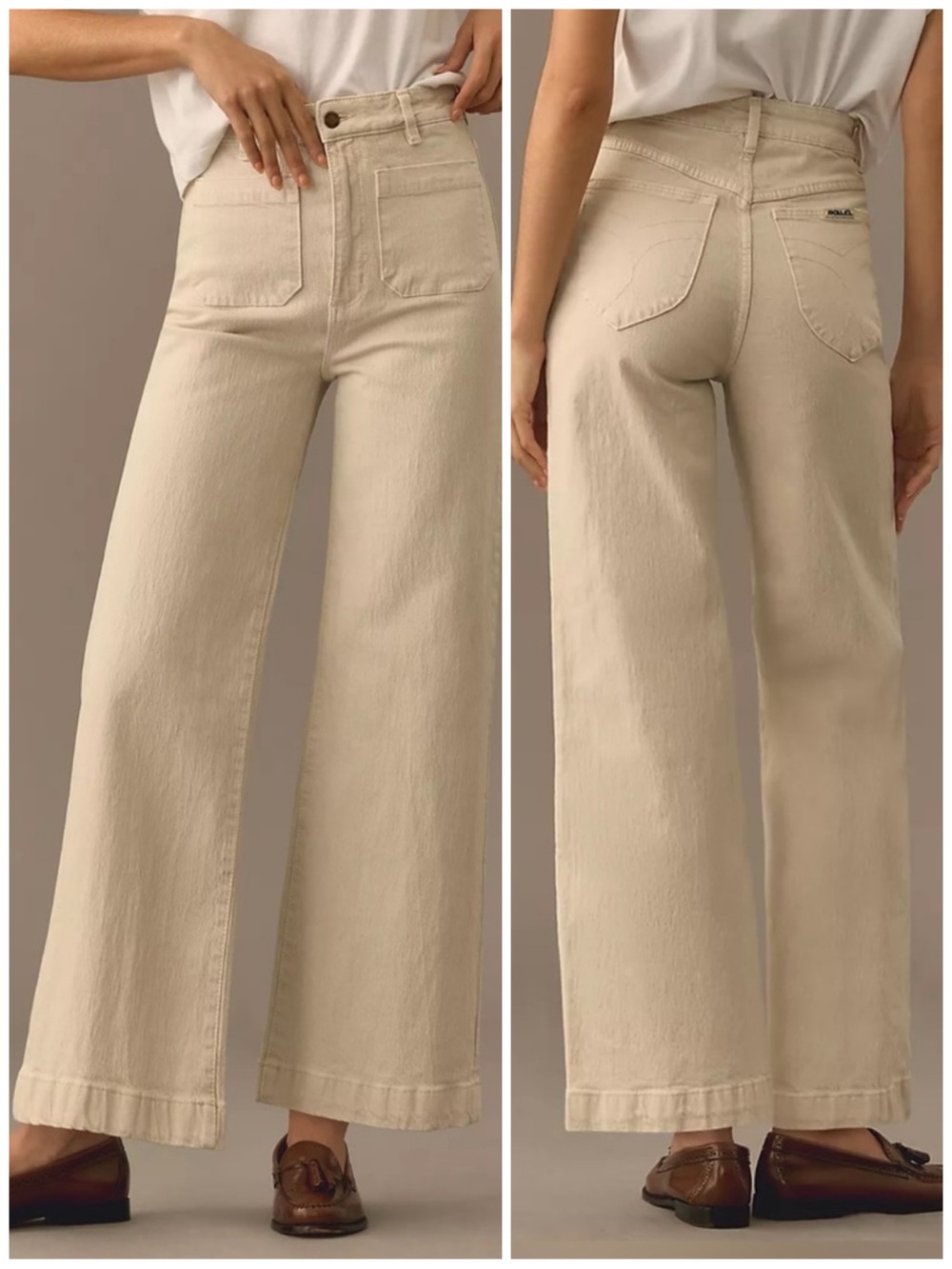 Rolla's High Rise Wide Leg Jeans Sailor Jean Comfort Salt in Beige Oatmeal Sz 33